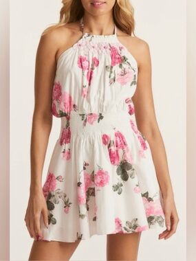 LoveShackFancy Destiny Halter mini paradise pink floral dress